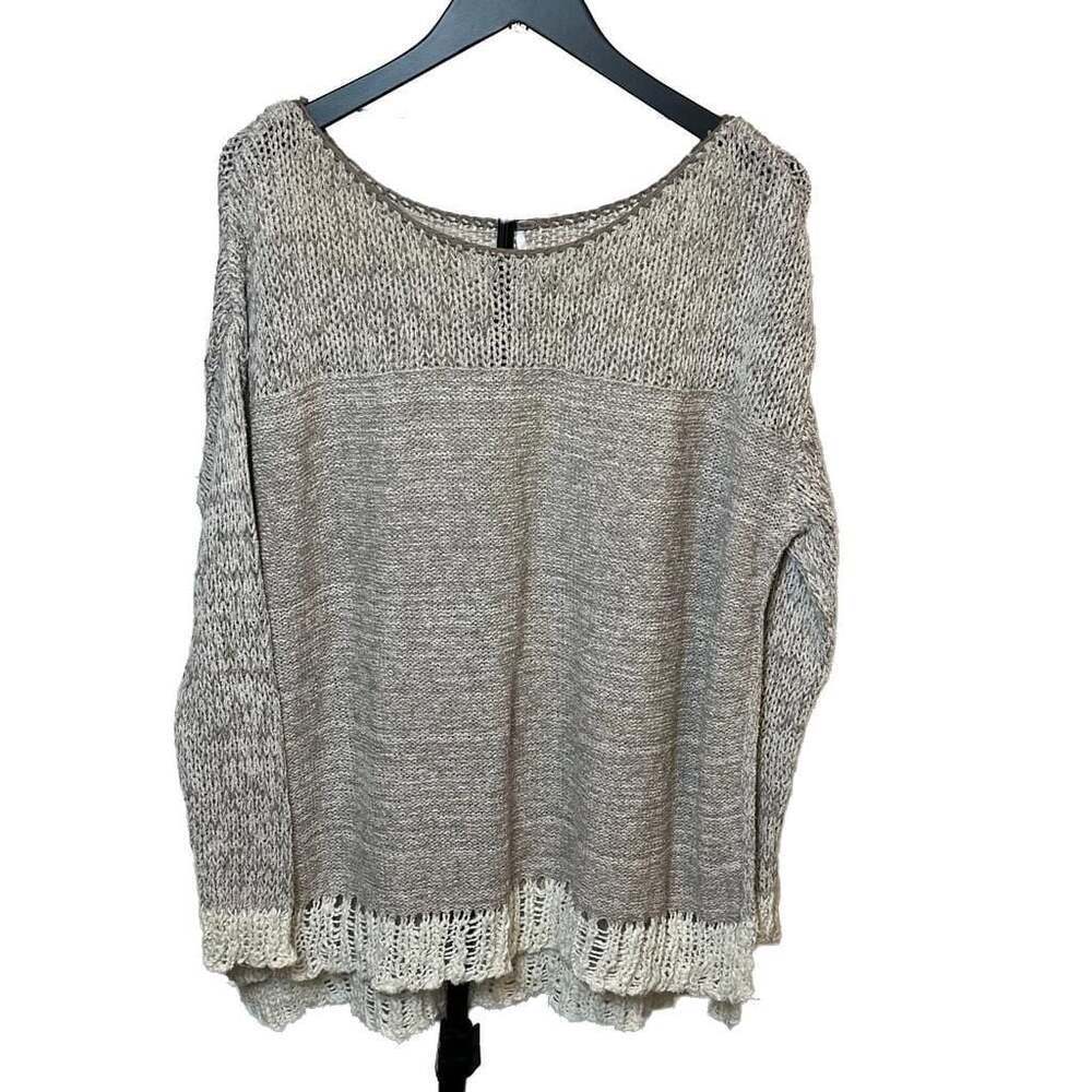 Free People Womens S Haiku Sweater Knit Crochet Trim Beige Ivory Boho - Picture 2 of 8